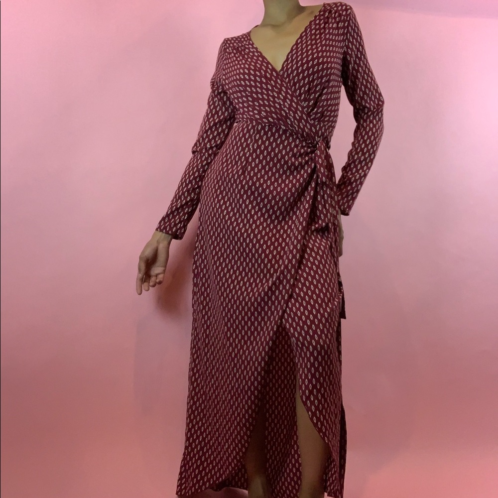 Lulus Wine Red Long Sleeve Wrap Midi Dress… - Picture 4 of 4